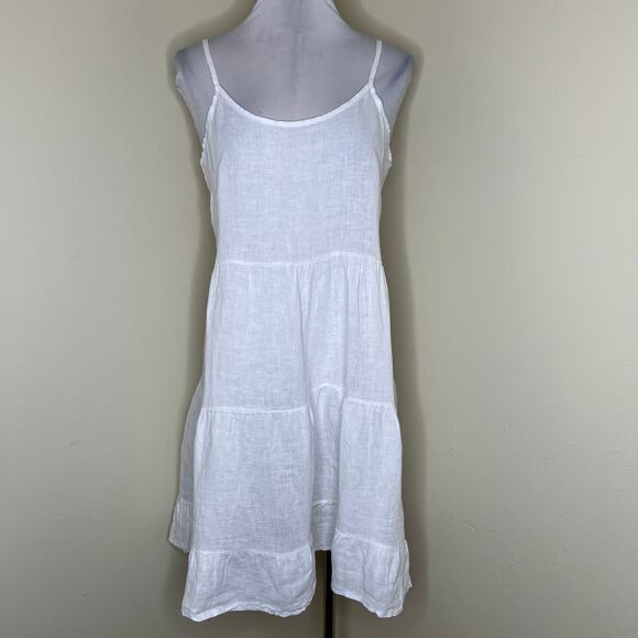 Valentina Naldi Dresses & Skirts - Valentina Naldi 100% Linen Dress SMALL White Tiered Coastal Mini Chic NEW Woven